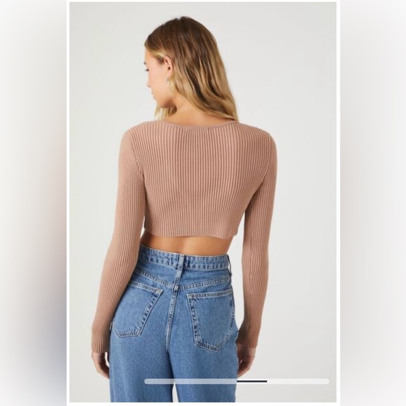 FOREVER21 NWT Beige Sparkly Ribbed Cropped Cardigan Knit Sweater Shrug Shirt S - Picture 5 of 16